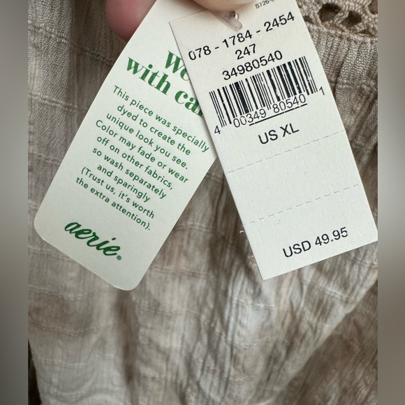 Aerie Boho Babydoll Tie Dye Tank Top Lace Crochet Side Tassel Tie Linen XL - Picture 6 of 7